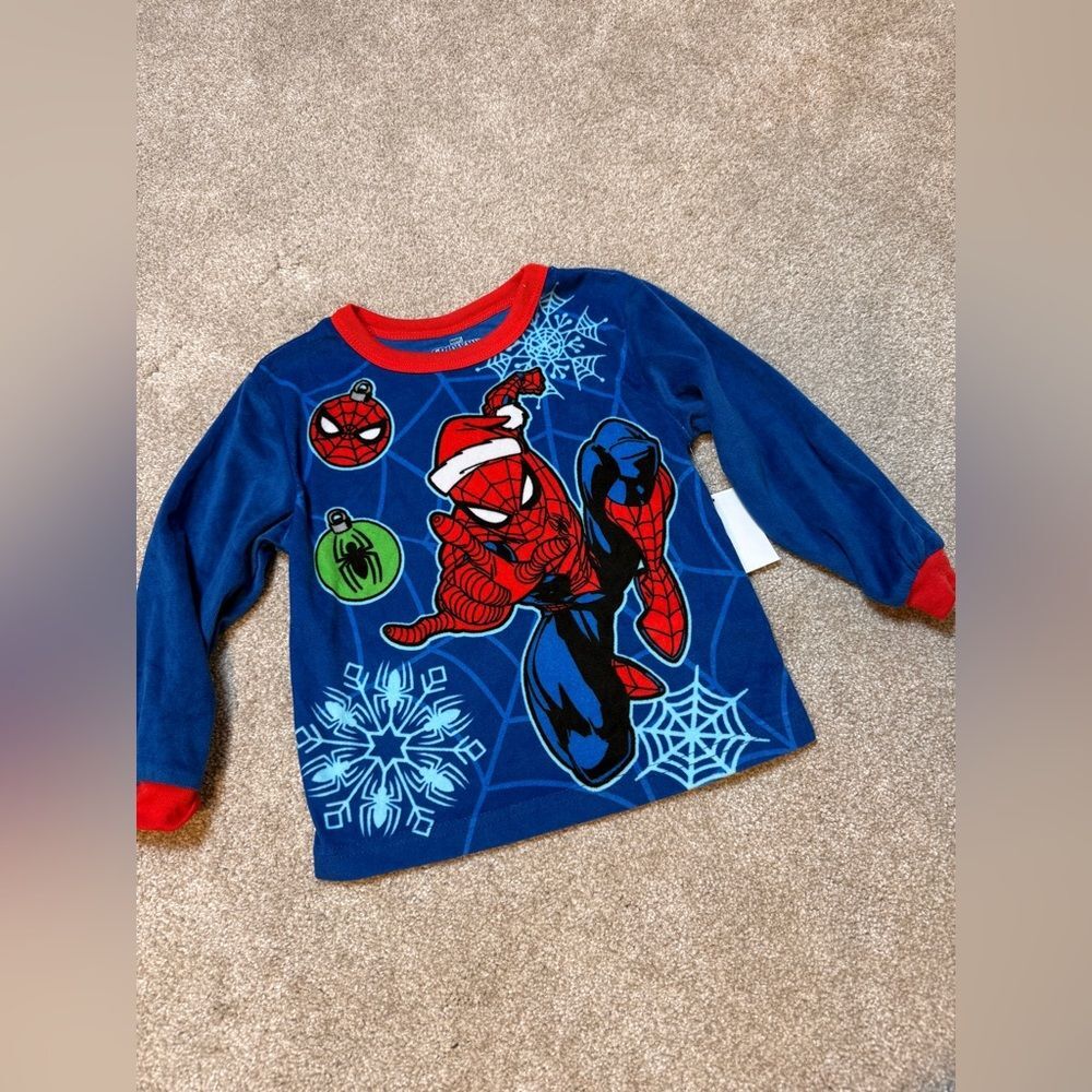 Marvel Spider-Man Blue and Red Toddler 3T PJ Top Only Christmas Santa Hat